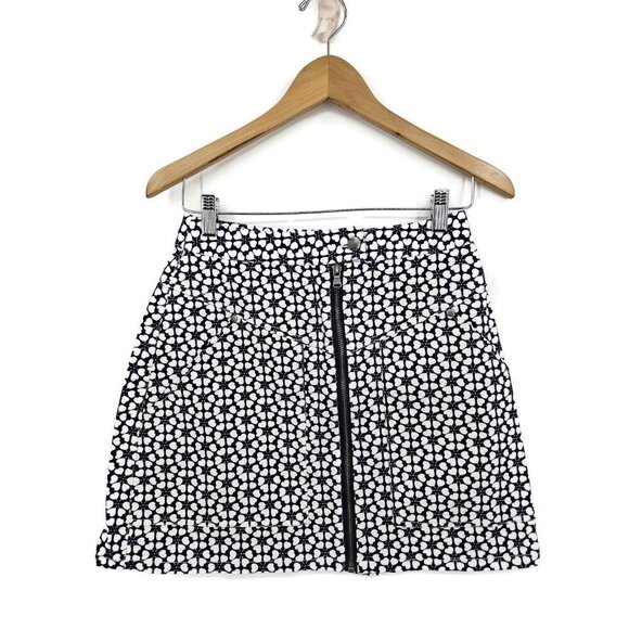 Rebecca Minkoff Navy Heart Mini Skirt Womens 4 Exposed Zipper Floral Pockets - Picture 1 of 6